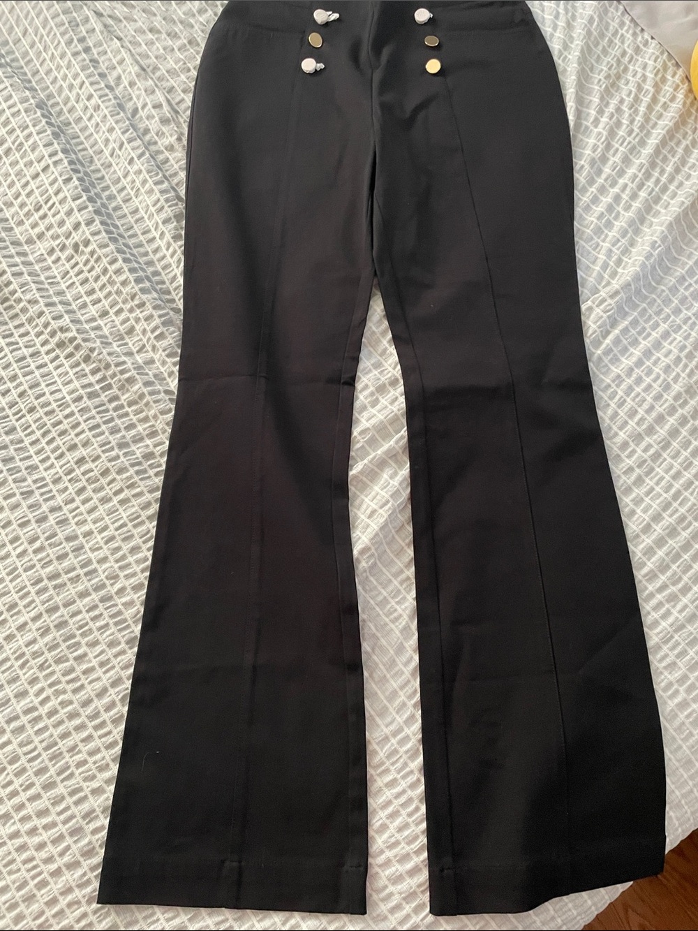 INC International Concepts Black Wide Leg Sailor Trousers with Gold Buttons